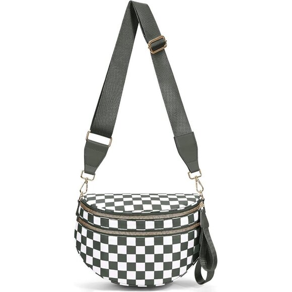 Handbags - Checkered Nylon Crossbody Bag for Women Adjustable Strap Waterproof